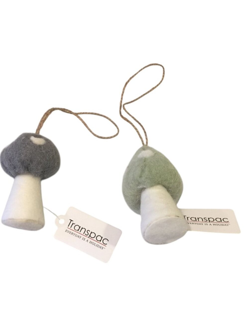 Transpac Felt 3" Mushrooms Set of 2 Gray Cream Polka Dot Sage Green Cream Polka